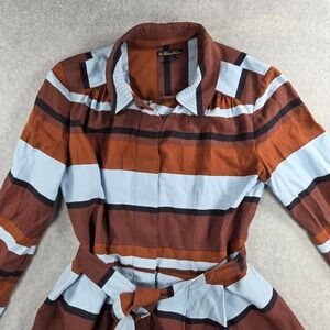 Brooks Brothers Shirt Dress Womens 6 Brown Blue Striped Belted Long Sleeve